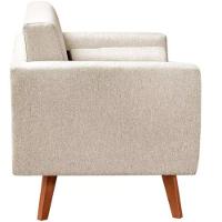 Poltrona Decorativa Luma Linho Bege Com Pés Em Madeira - 2