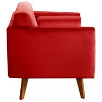 Poltrona Decorativa Luma Suede Vermelho Com Pés Em Madeira - 2