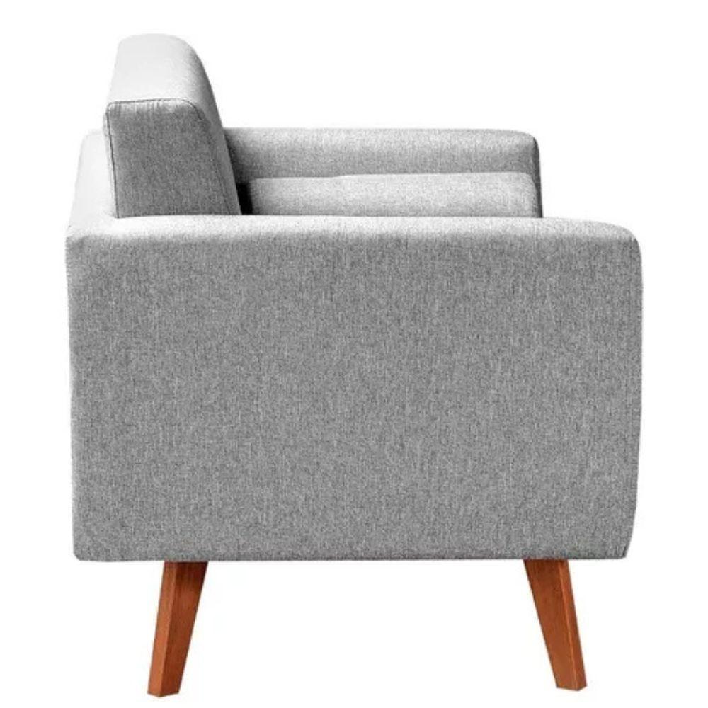 Poltrona Decorativa Luma Linho Cinza Com Pés Em Madeira - 2