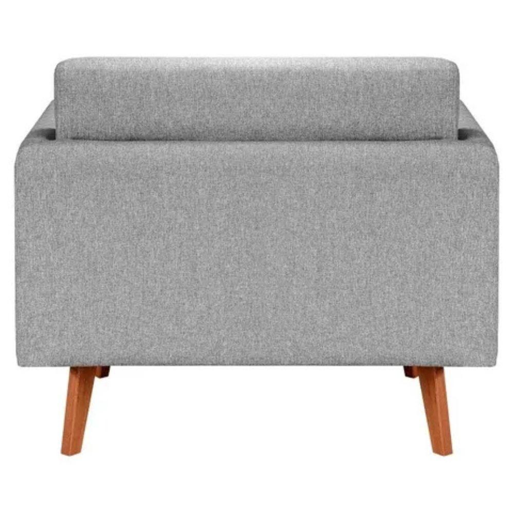 Poltrona Decorativa Luma Linho Cinza Com Pés Em Madeira - 4