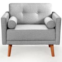 Poltrona Decorativa Luma Linho Cinza Com Pés Em Madeira - 1