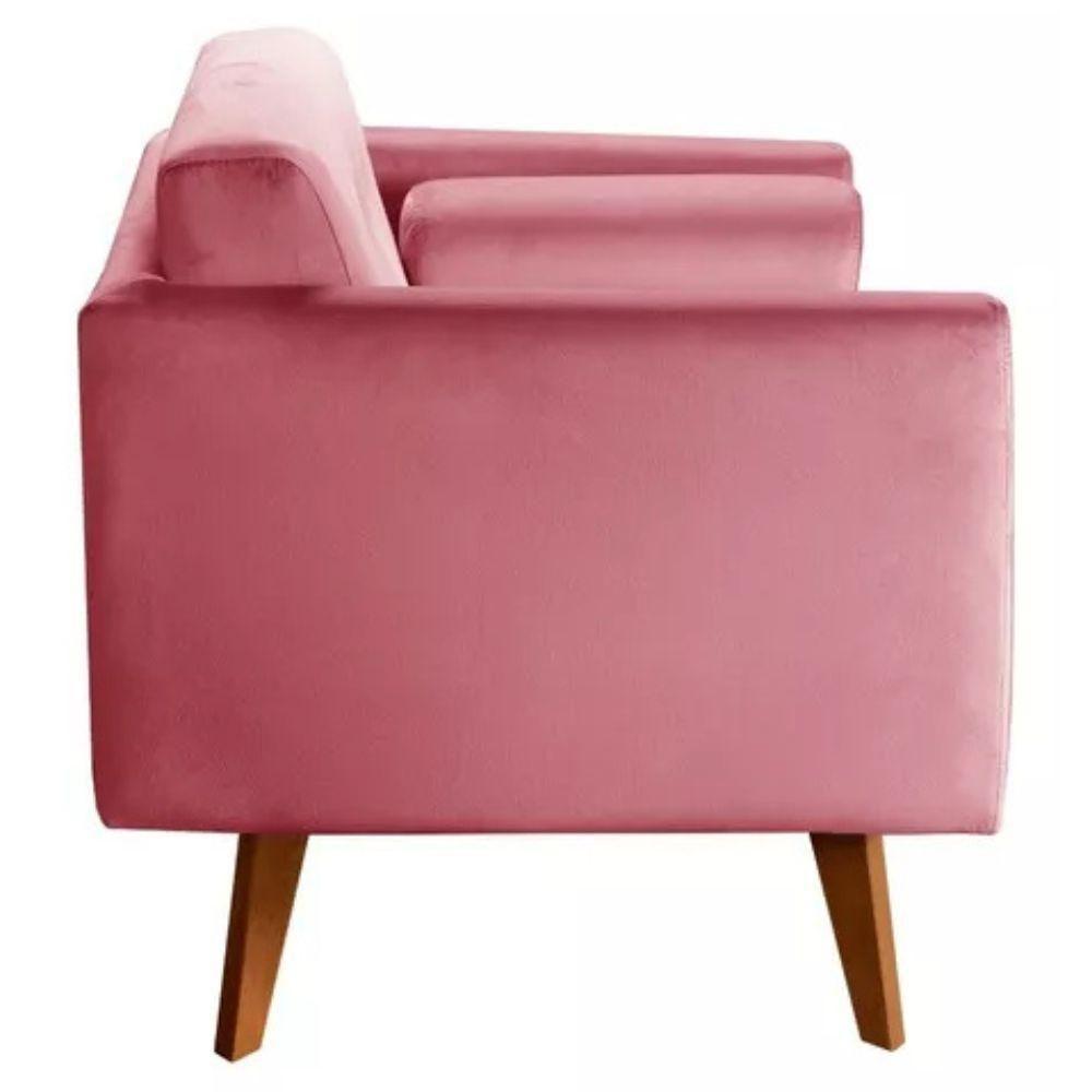 Poltrona Decorativa Luma Suede Rosa Com Pés Em Madeira - 2