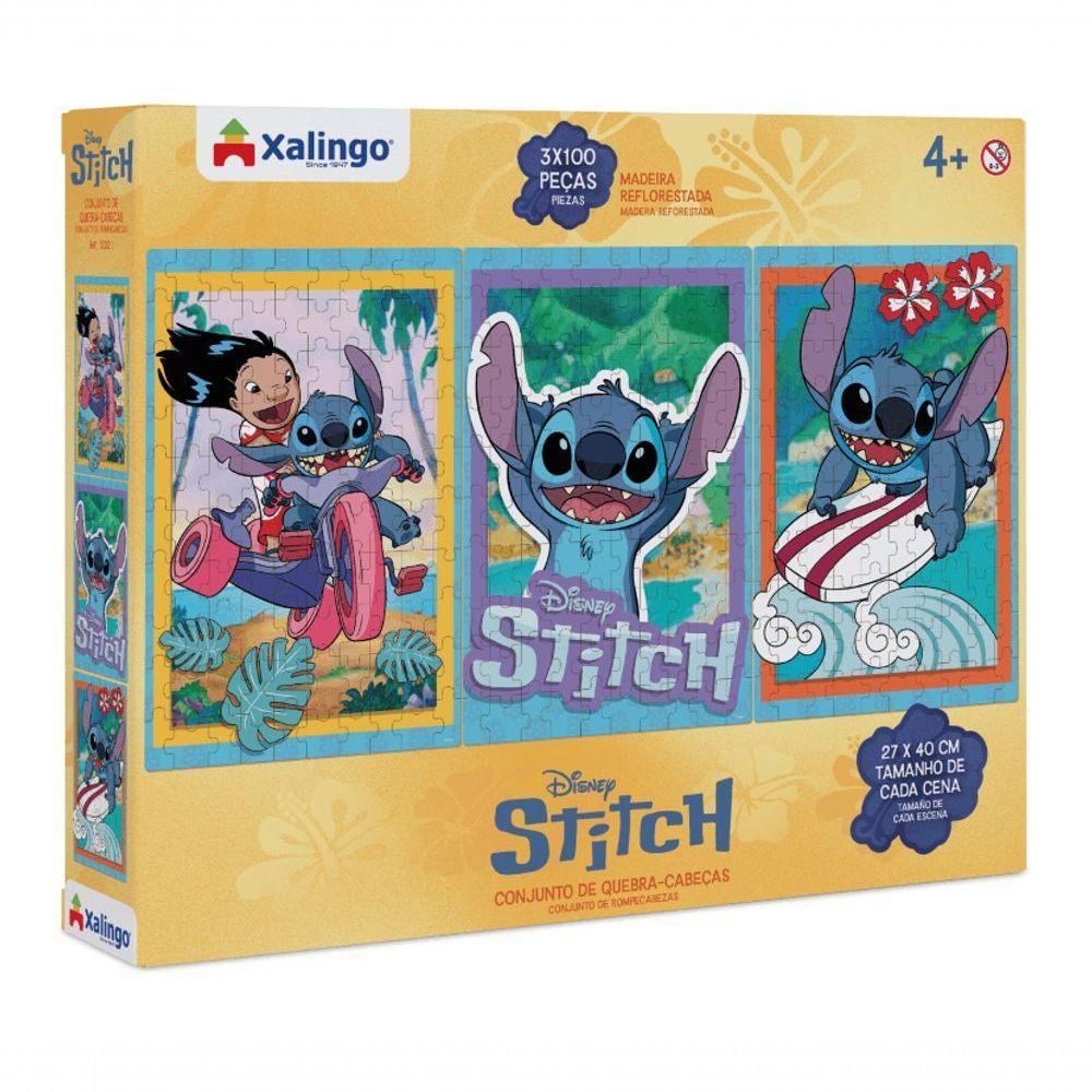Quebra-cabeça Stitch - 3 Cenas 300 Peças Xalingo Quebra-cabeça 3x100 Stitch 300 Peças Xalingo - 1