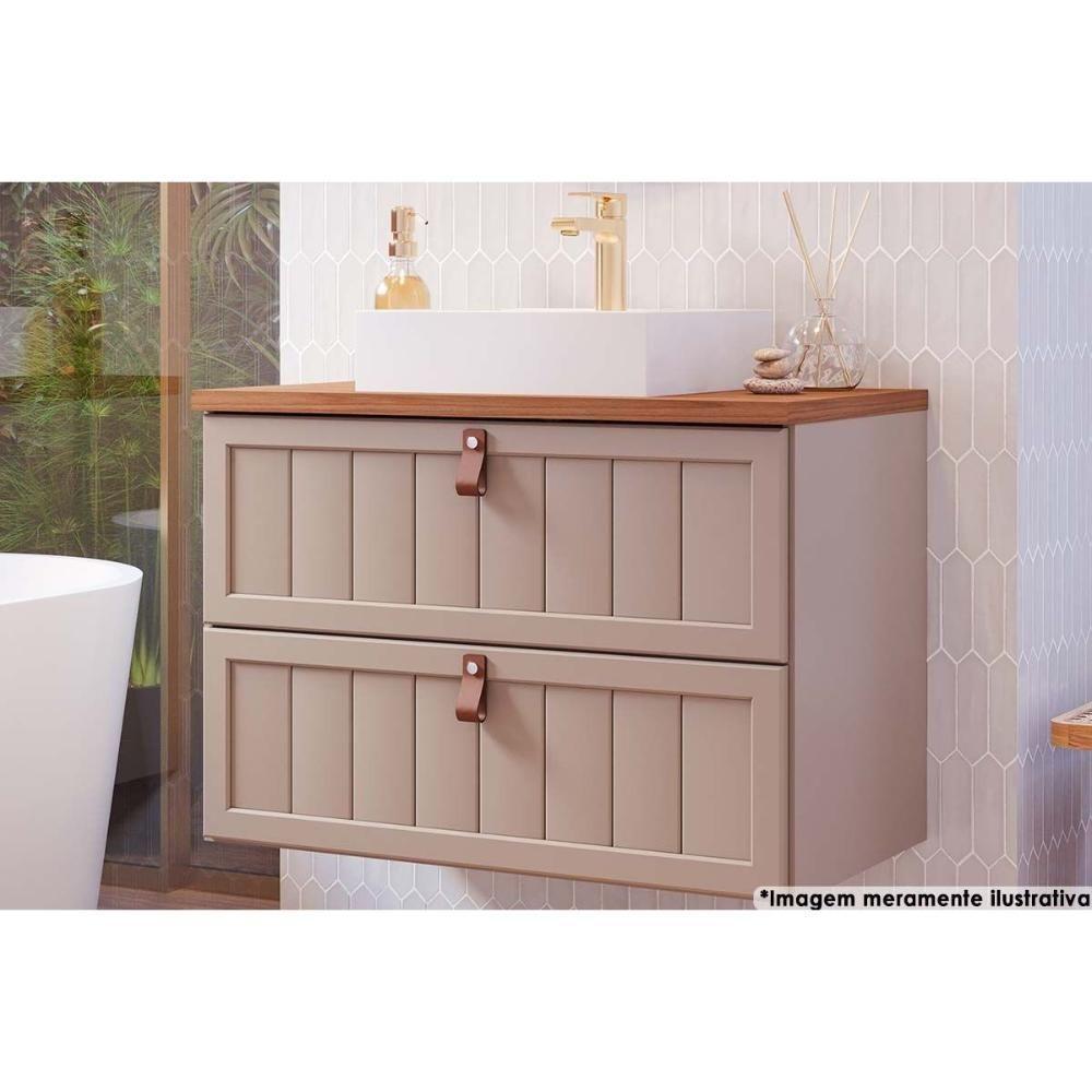 Gabinete De Banheiro Suspenso Sense 1 Gaveta E 1 Porta Basculante C-cuba 80cm Capuccino - Mgm - 4