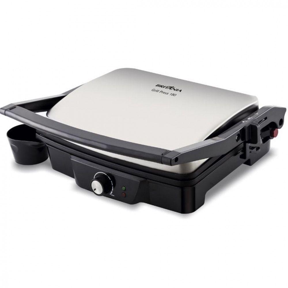 Grill Press 180 Britânia Com Chapas Antiaderentes E Abertura De 180 Graus Preto/inox 220 V - 1
