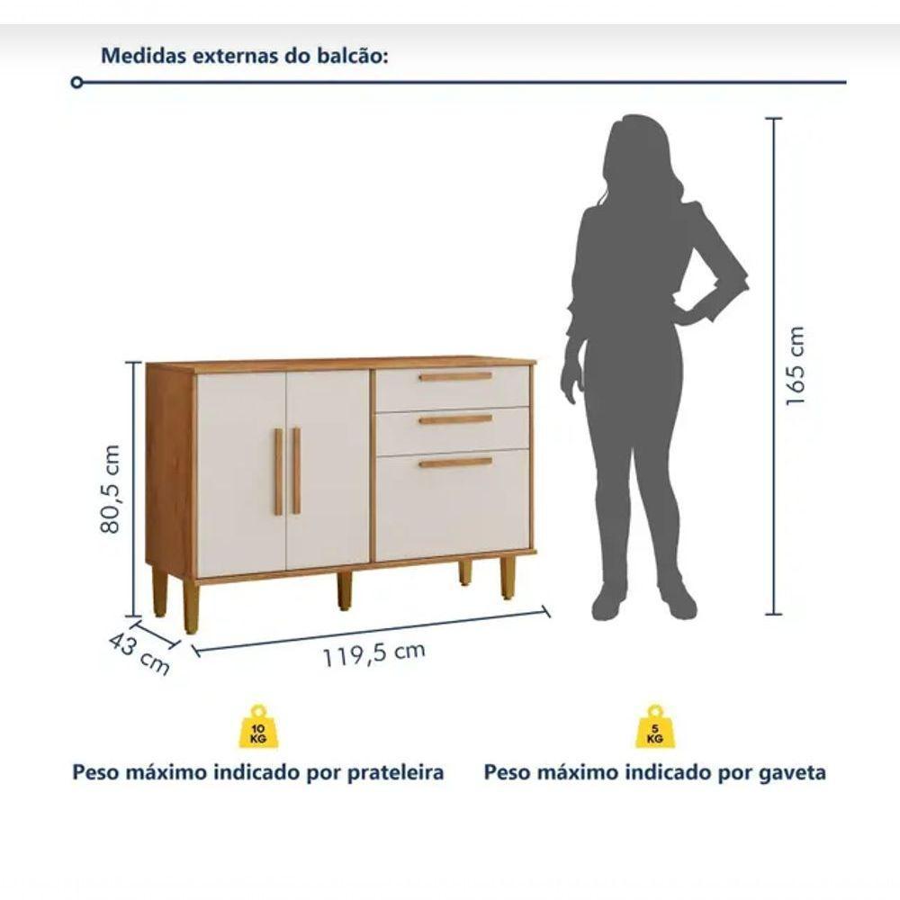 Balcão 3 Portas 2 Gavetas Lorena Kaiki Móveis - Nature/off - 4