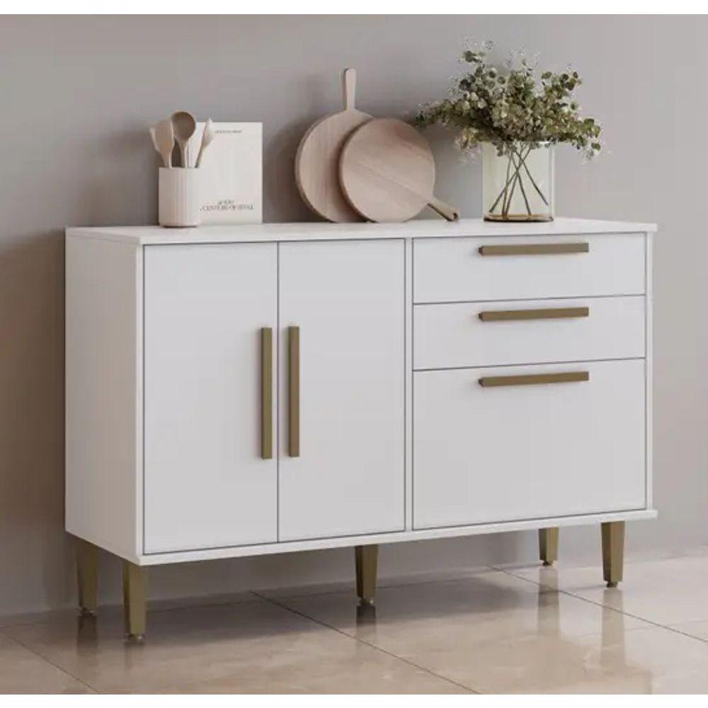 Balcão 3 Portas 2 Gavetas Lorena Kaiki Móveis - Branco - 1