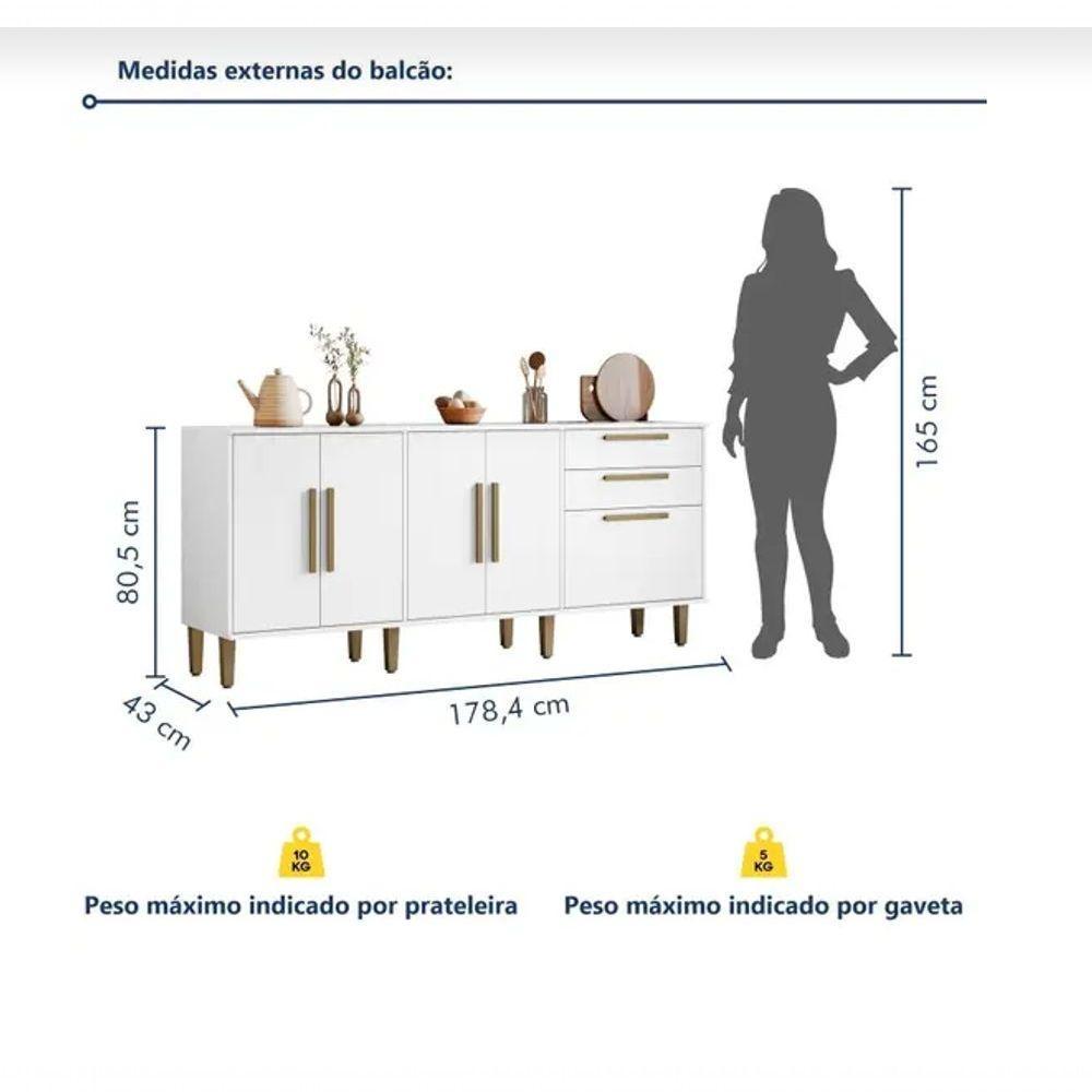 Balcão 5 Portas 2 Gavetas Lorena Kaiki Móveis -branco - 4
