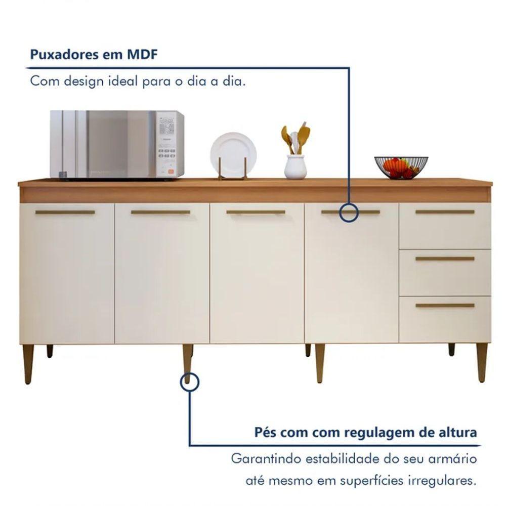 Balcão Atenas 4 Portas 3 Gavetas Kaiki Móveis - Nature/off - 2