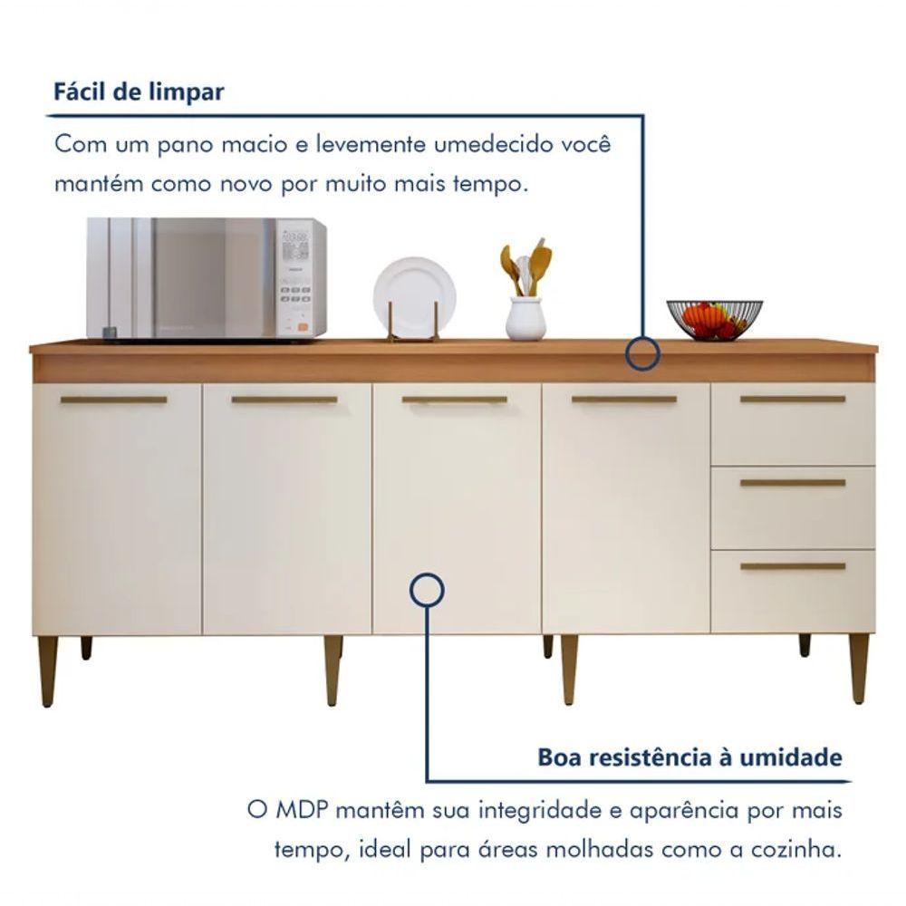 Balcão Atenas 4 Portas 3 Gavetas Kaiki Móveis - Nature/off - 3