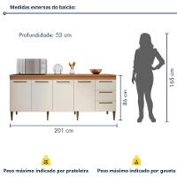 Balcão Atenas 4 Portas 3 Gavetas Kaiki Móveis - Nature/off