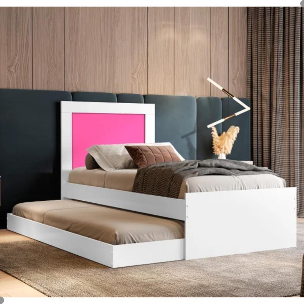 Bicama Luara Com Cabeceira Solteiro Branca E Rosa - 1