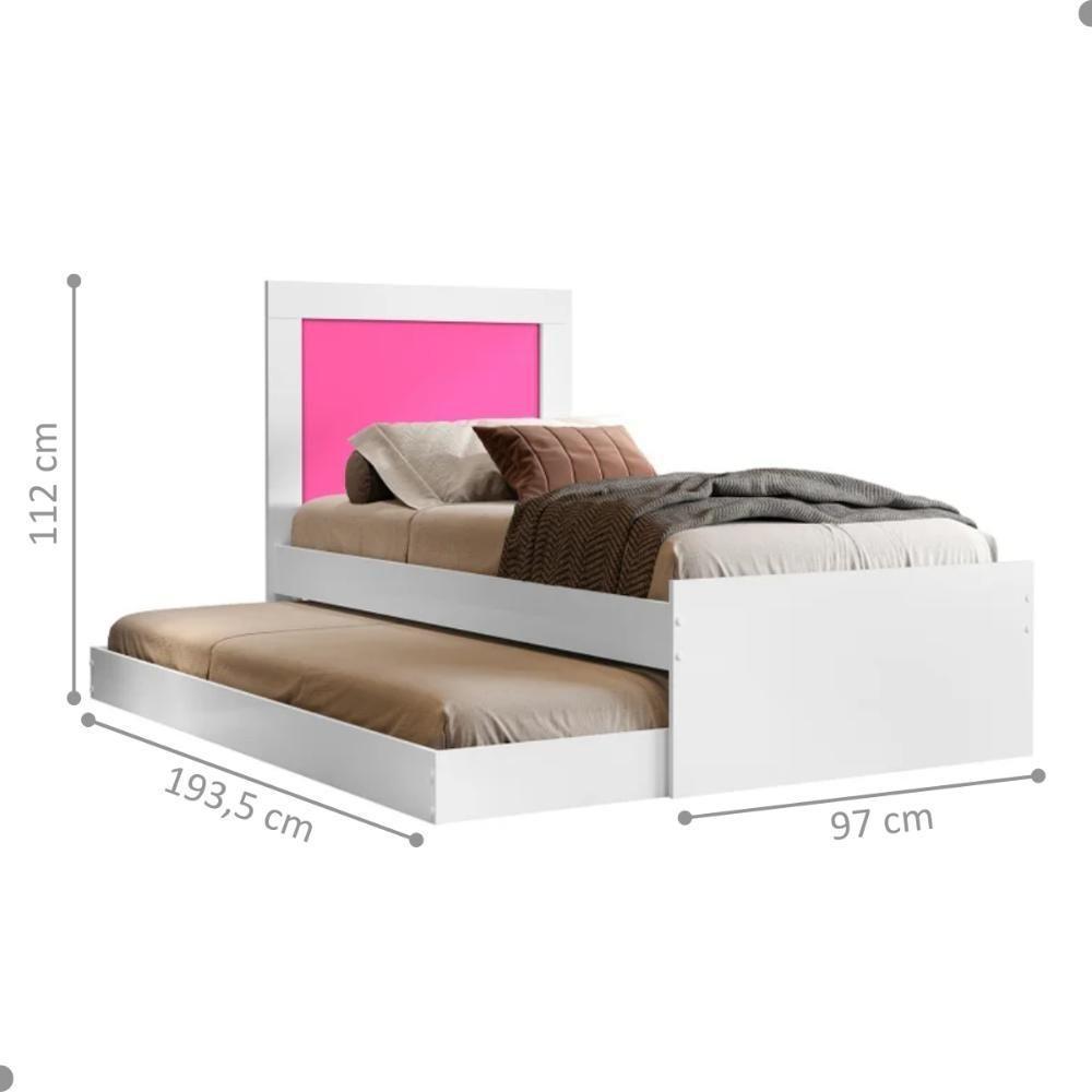 Bicama Luara Com Cabeceira Solteiro Branca E Rosa - 2