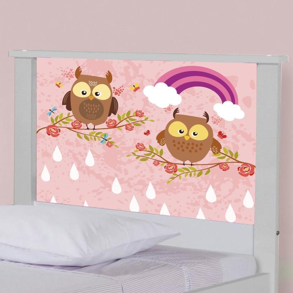 Bicama Juvenil Com Cabeceira Adesivada Corujinhas E Borboletas - 4