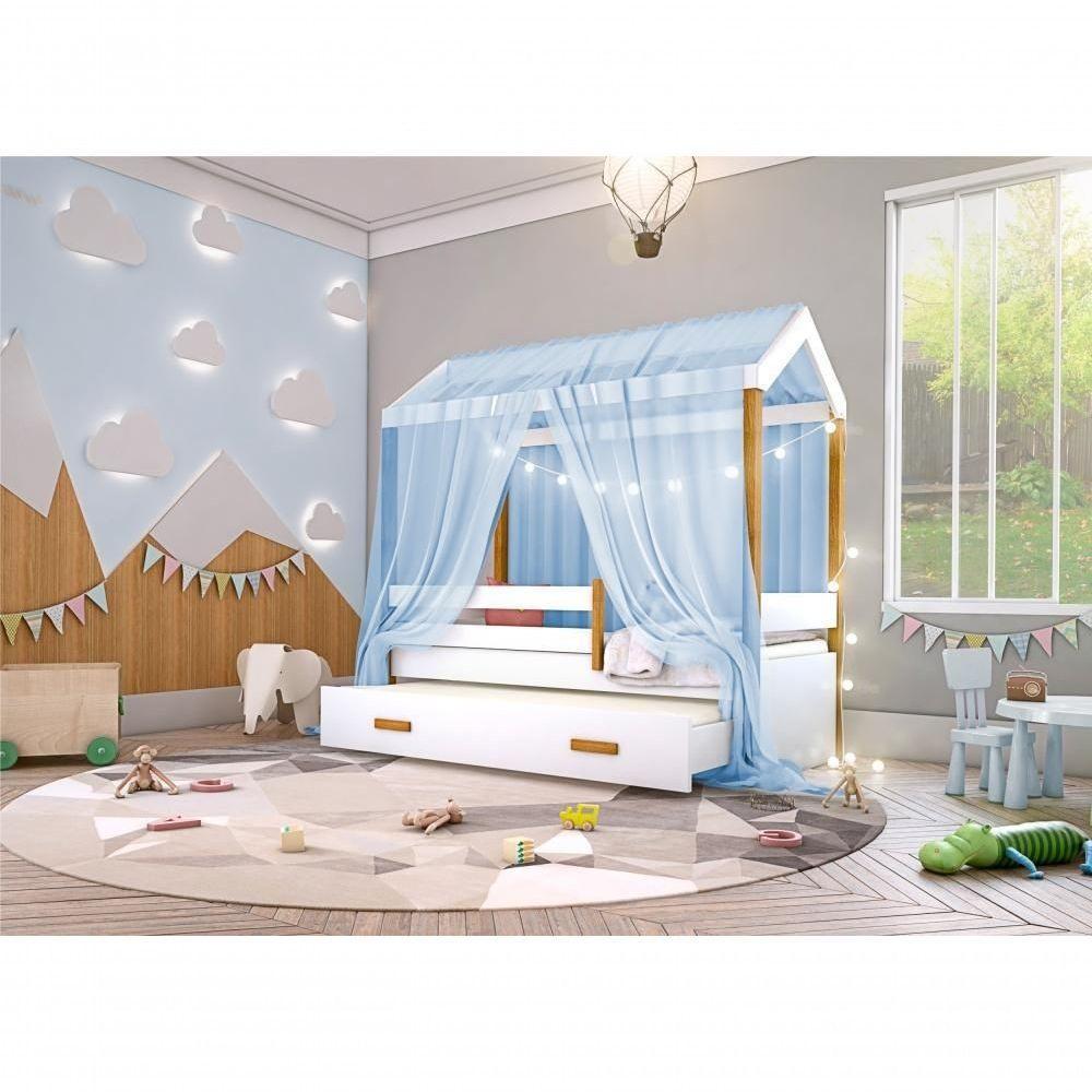 Bicama Montessori Exclusiv Fio De Luz Colchão E Voal Azul - 4