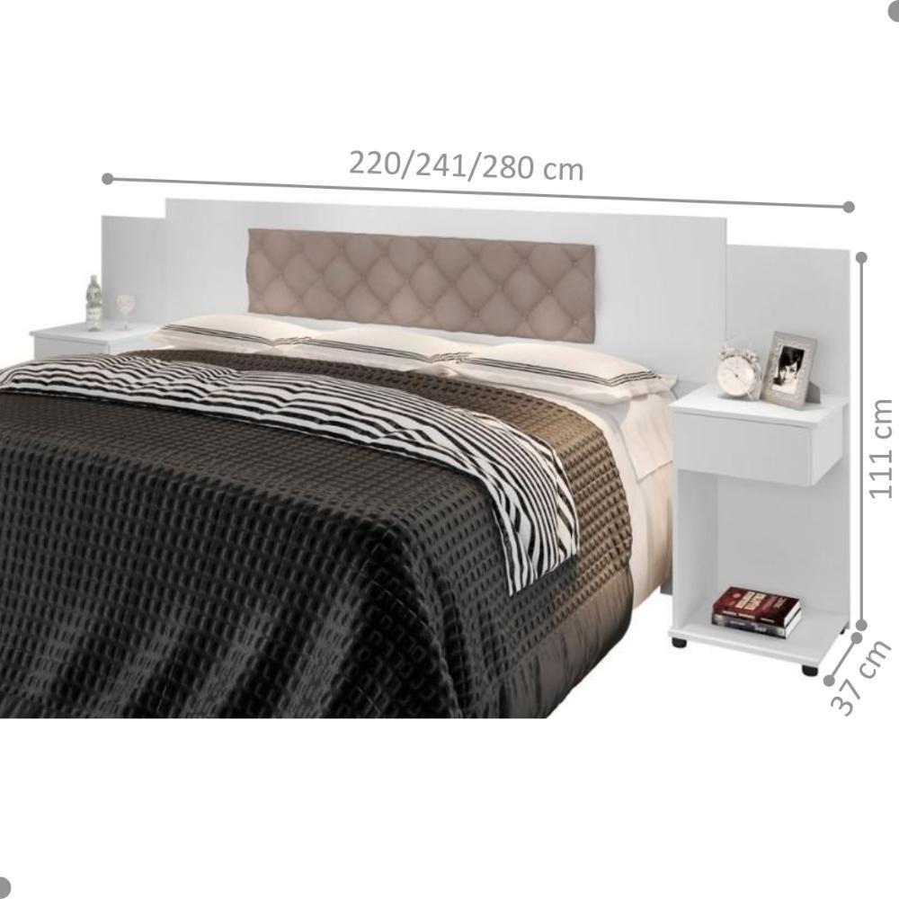 Cabeceira Box Bruna Branco Com Capitonê Bege Claro - 2