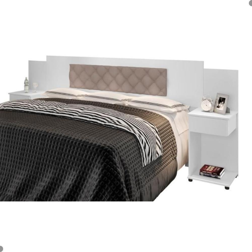 Cabeceira Box Bruna Branco Com Capitonê Bege Claro - 3