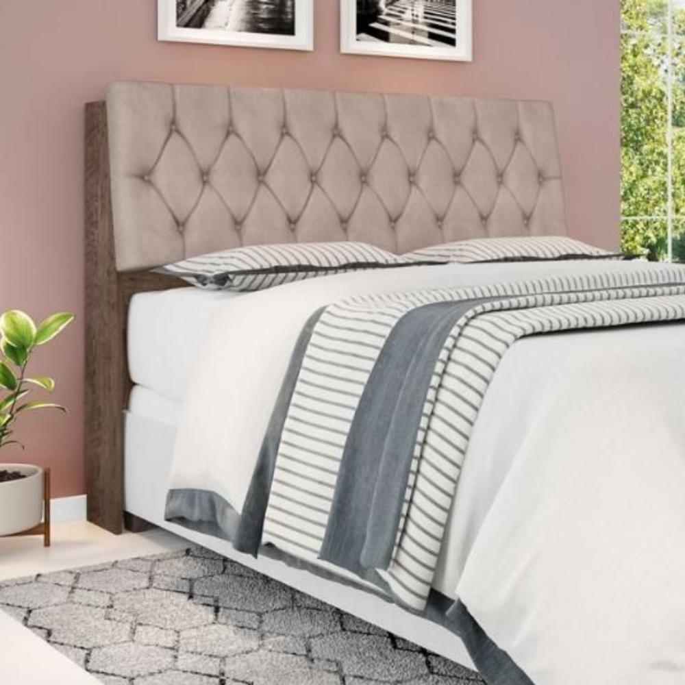 Cabeceira Box Casal Isis Chocolate Com Capitonê Bege - 1