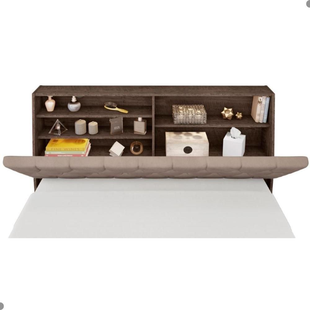 Cabeceira Box Casal Isis Chocolate Com Capitonê Bege - 4