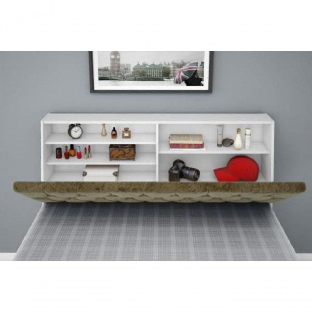 Cabeceira Box Casal Isis Branco Com Capitonê Bege - 1