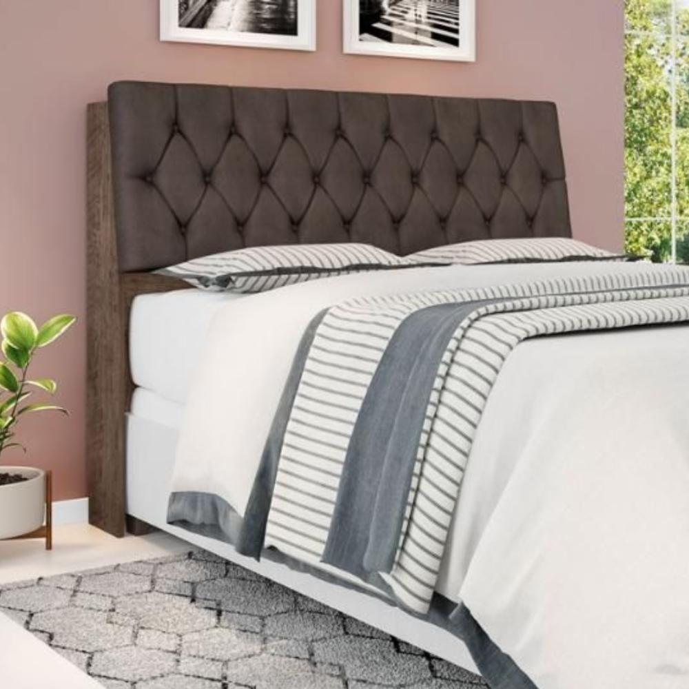 Cabeceira Box Casal Isis Chocolate Com Capitonê Marrom - 1