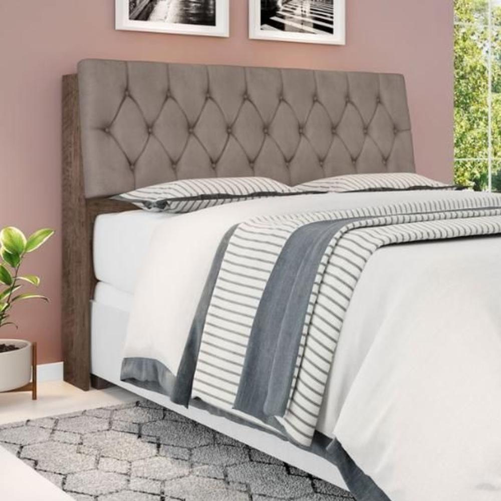 Cabeceira Box Casal Isis Chocolate Com Capitonê Bege Escuro - 1