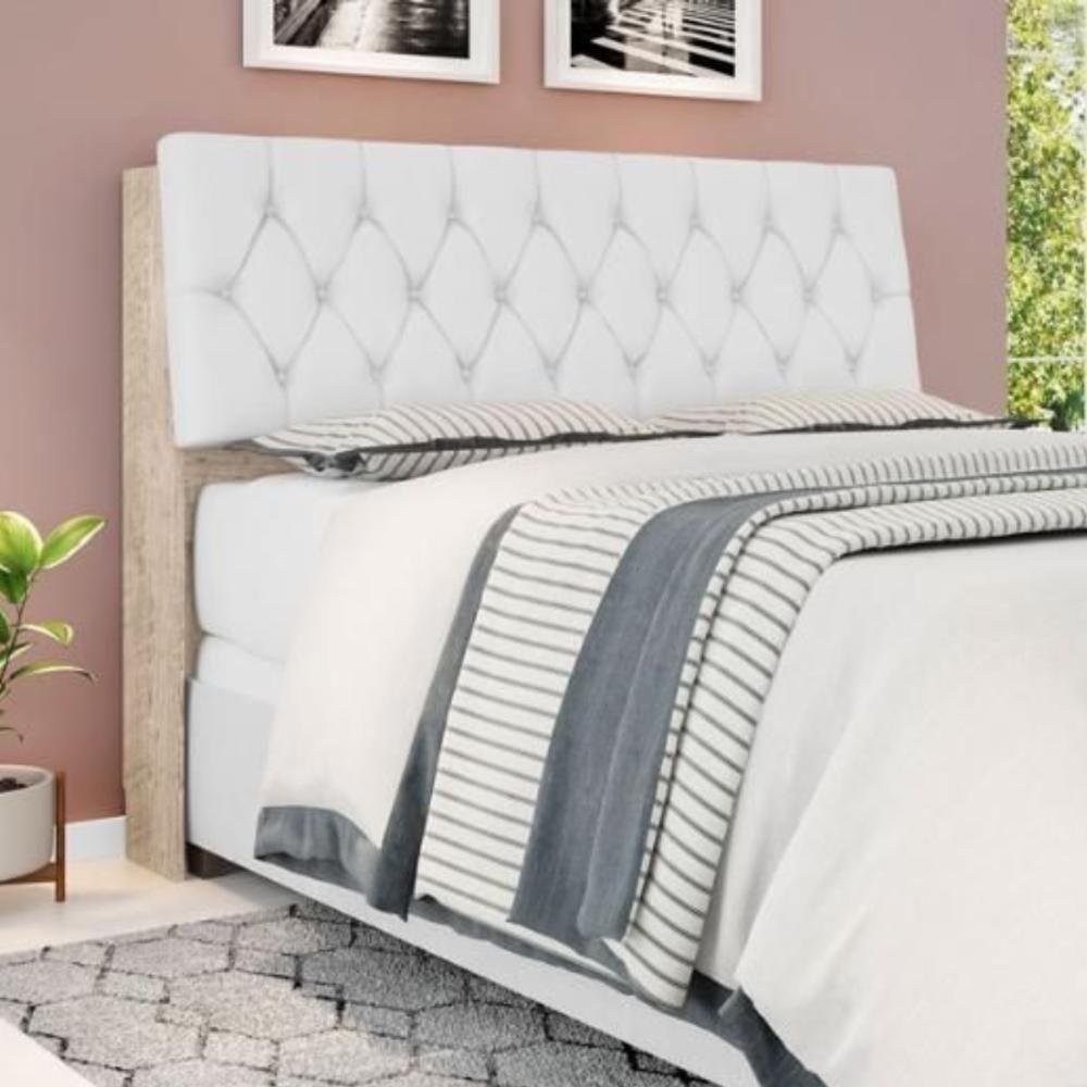 Cabeceira Box Queen Isis Amarula Com Capitonê Branco - 1