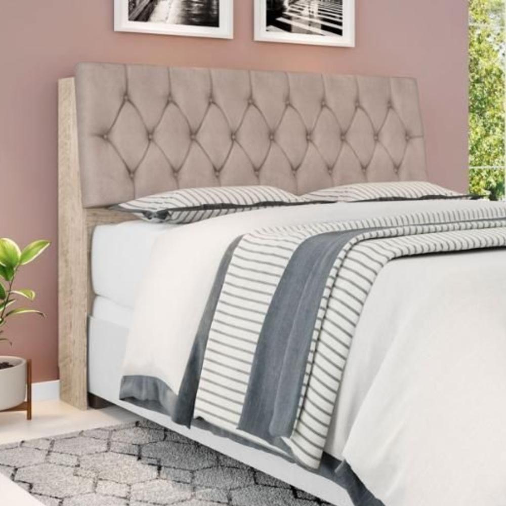 Cabeceira Box Queen Isis Amarula Com Capitonê Bege - 1