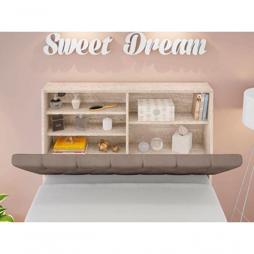 Cabeceira Box Solteiro Isis Amarula Com Capitonê Bege Escuro - 3