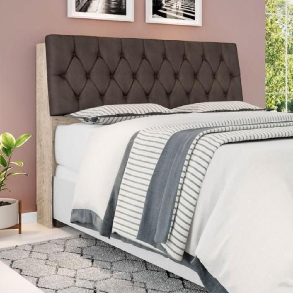 Cabeceira Box Casal Isis Amarula Com Capitonê Marrom - 1