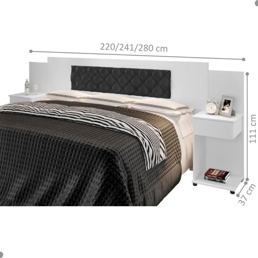 Cabeceira Box Bruna Branco Com Capitonê Preto - 2