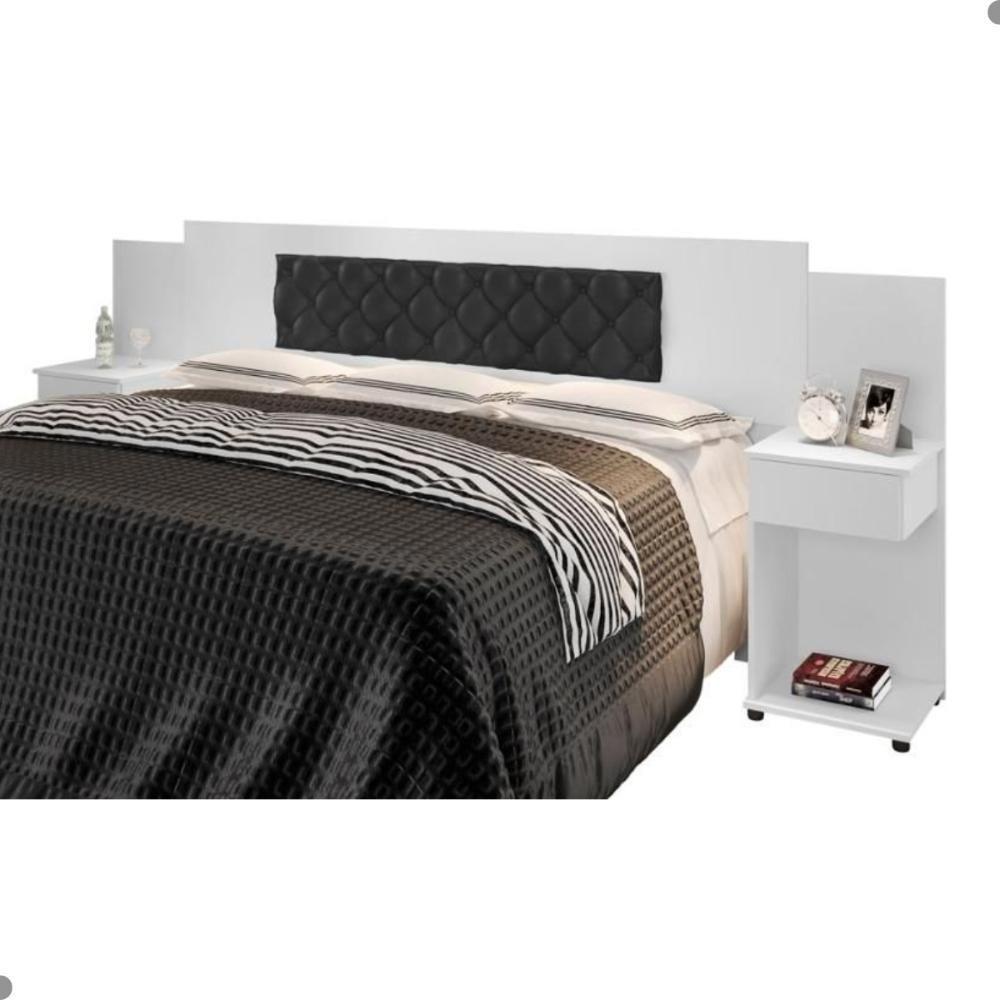 Cabeceira Box Bruna Branco Com Capitonê Preto - 3