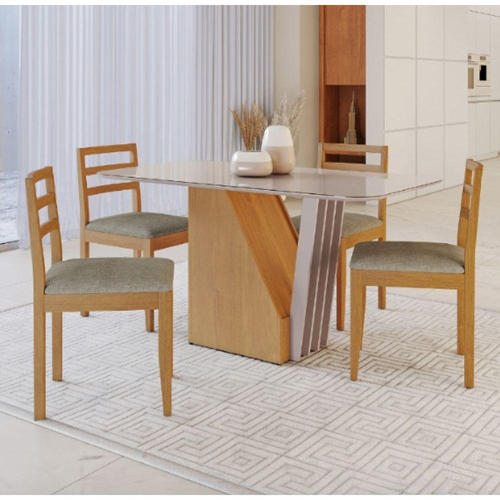 Mesa Harpa 1,20 4 Cadeiras Jade Linho Jcm Cinamomo/off - 1