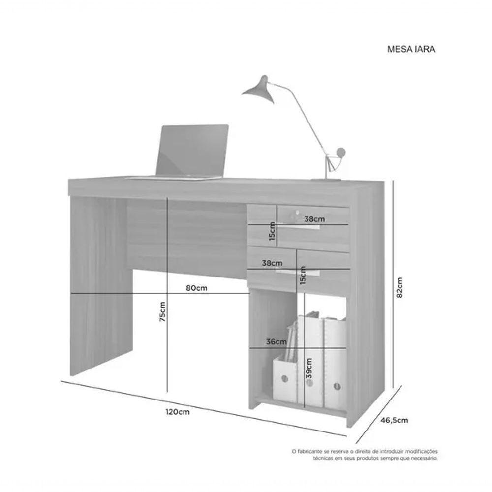 Escrivaninha Iara 2 Gavetas Nicho Jcm Movelaria - Café Soft - 3