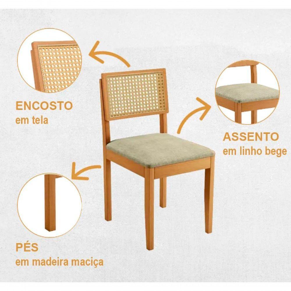 Mesa Alegra 4 Cadeiras Jade 1,20m Linho Bege Jcm - Cinamomo - 2