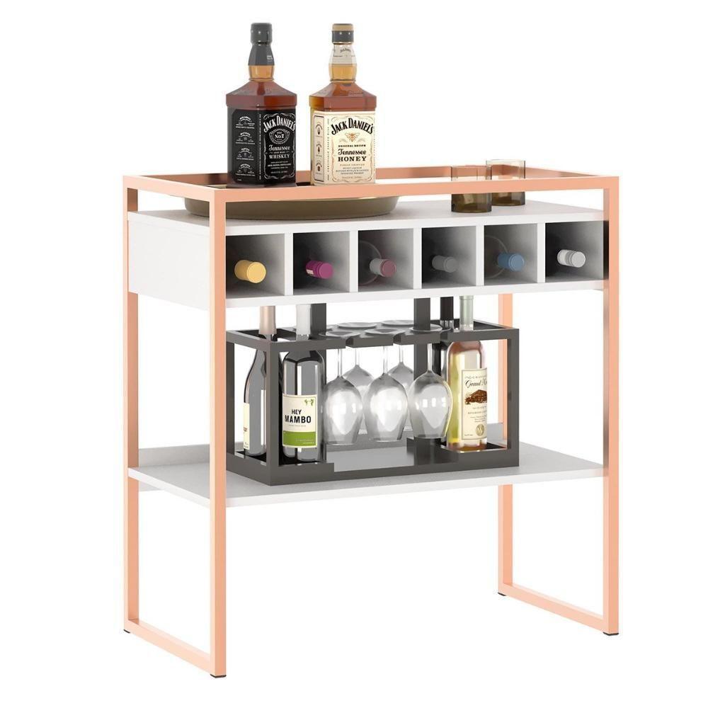 Aparador Adega Bar Branco/cobre Com Prateleira E Nichos Para Vinhos - Pleno - 2