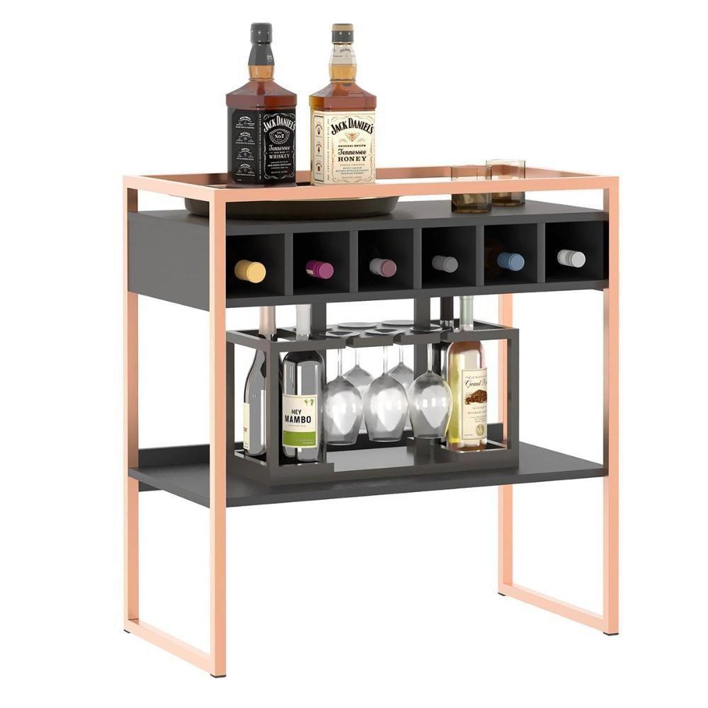 Aparador Adega Barcelona Preto/cobre Com Prateleira E Nichos Para Vinhos - 2