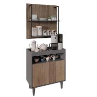 Aparador Cantinho Do Café E Painel 2 Prateleiras Flora Z34 Grafite-freijó - Mpozenato - 1