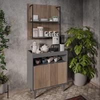 Aparador Cantinho Do Café E Painel 2 Prateleiras Flora Z34 Grafite-freijó - Mpozenato - 2