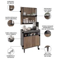 Aparador Cantinho Do Café E Painel 2 Prateleiras Flora Z34 Grafite-freijó - Mpozenato - 3