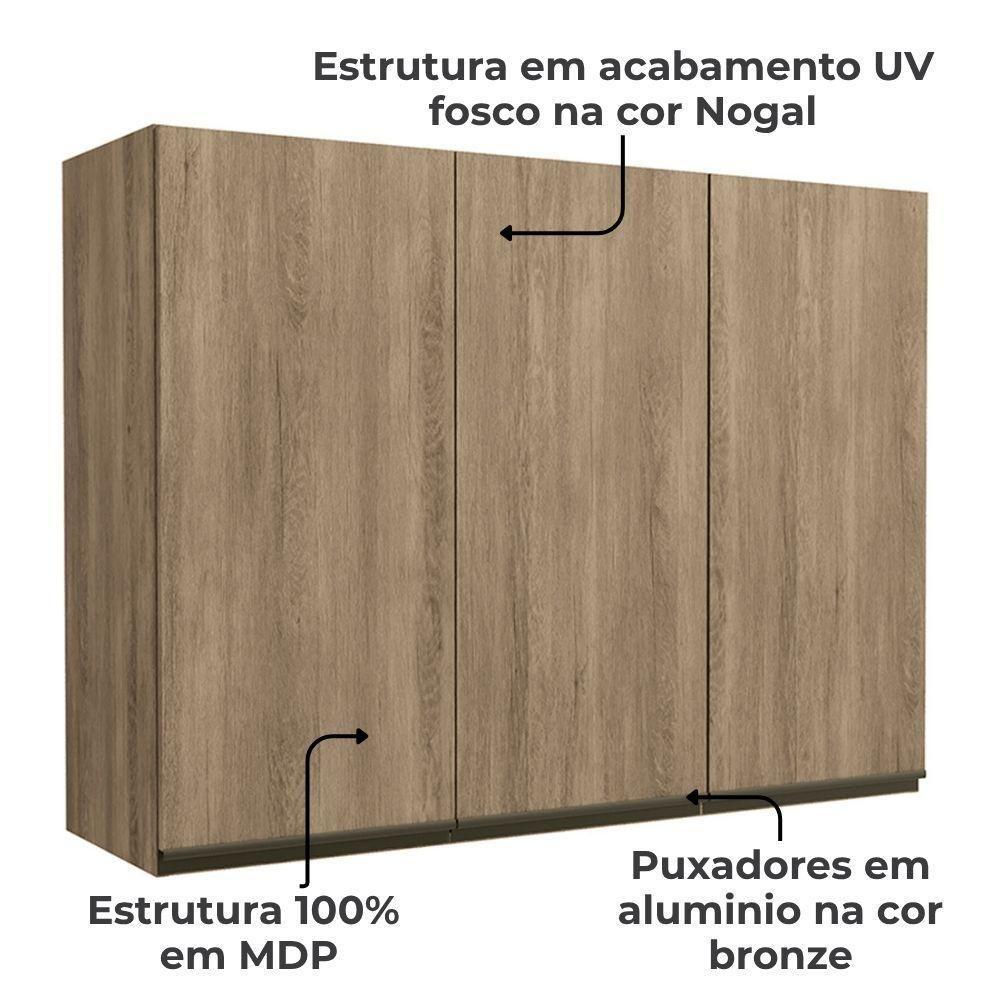 Armario Aereo 3 Portas 120 Cm Mdp Maxxi G766 Kappesberg Nogal - 3