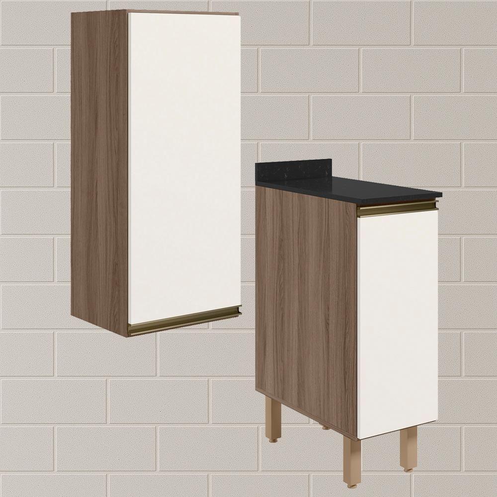 Armario Aereo Balcao 1 Porta 30cm Mdf Kali Carvalho Nicioli Carvalho Toq Off White Cetim - 2