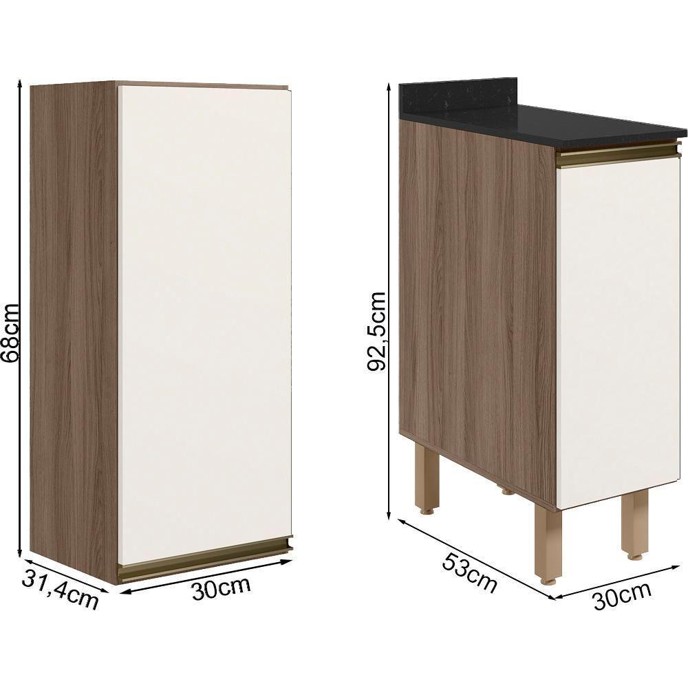 Armario Aereo Balcao 1 Porta 30cm Mdf Kali Carvalho Nicioli Carvalho Toq Off White Cetim - 3