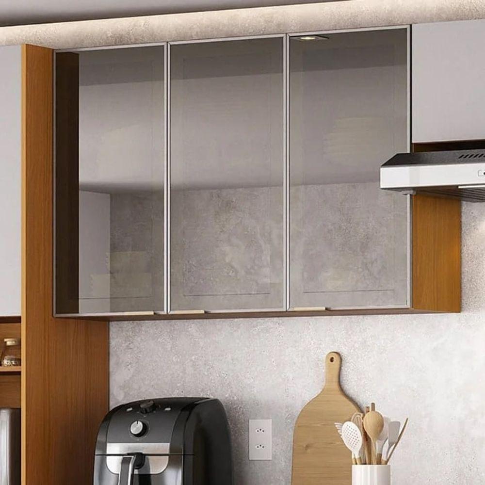 Armário 120cm 3 Portas De Vidro Mdf Dobradiças Slow Motion Lumina - Itatiaia Cinamomo-fendi - 4