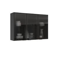 Armário 120cm 3 Portas De Vidro Mdf Dobradiças Slow Motion Lumina - Itatiaia Grafite-fendi - 1