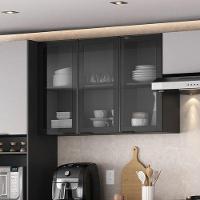 Armário 120cm 3 Portas De Vidro Mdf Dobradiças Slow Motion Lumina - Itatiaia Grafite-fendi - 4