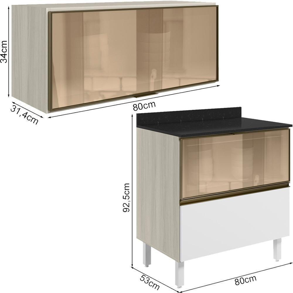 Armario Aereo E Balcao 1 Porta 2 Gavetas Vidro Mdf Kali Nicioli Bianco Toq Branco Uv - 3