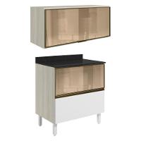 Armario Aereo E Balcao 1 Porta 2 Gavetas Vidro Mdf Kali Nicioli Bianco Toq Branco Uv - 1