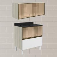 Armario Aereo E Balcao 1 Porta 2 Gavetas Vidro Mdf Kali Nicioli Bianco Toq Branco Uv - 2