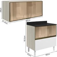 Armario Aereo E Balcao 1 Porta 2 Gavetas Vidro Mdf Kali Nicioli Bianco Toq Branco Uv - 3